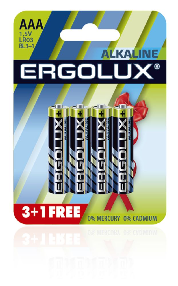 Батарейка Ergolux 3+1 AAА (LR3) алкалиновая (щелочная), 4BL