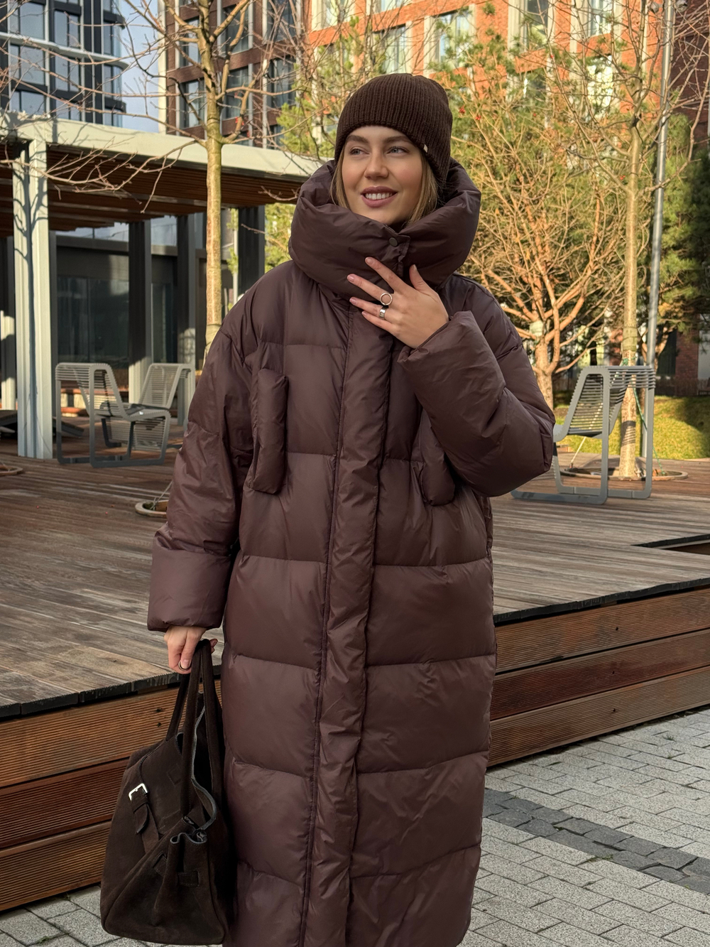 Пуховик Сахалин макси шоколад