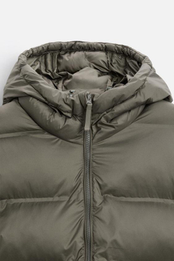 ZARA ПУХОВИК С КАПЮШОНОМ, СВЕТЛЫЙ ХАКИ
