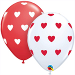 Шар латексный 28см Сердца большие (Красный, Белый)
