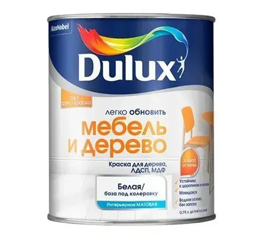 Краска Dulux мебель и дерево BW матовая 0,75 л Белый цвет