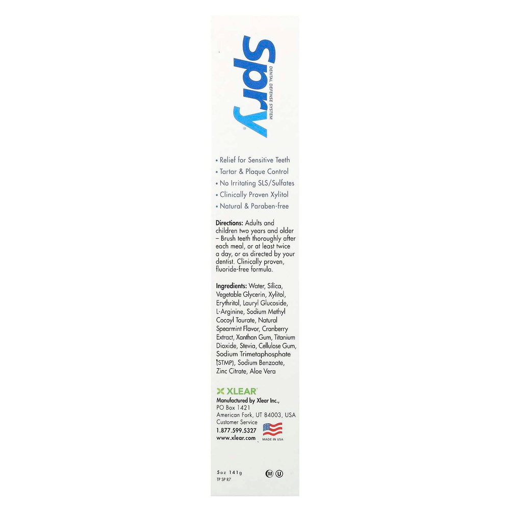 Xlear, Natural Spry, зубная паста против зубного налета, без фтора, мята, 141 г (5 унций)