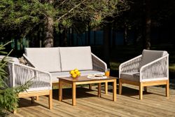 "Канны" лаунж-зона 4-местная из роупа со столиком "Канны" цвета "дуб", основание дуб, роуп бежевый