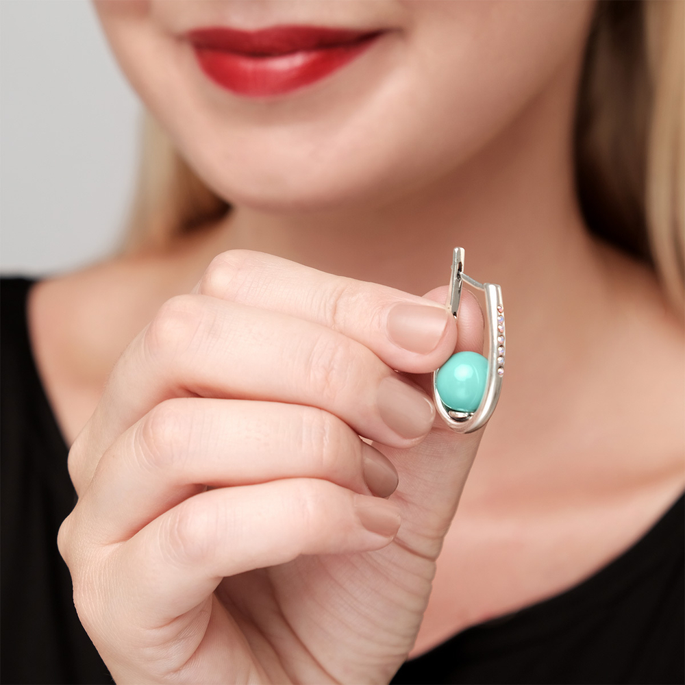 "Эол" серьги в серебряном покрытии из коллекции "Жемчужная" от  Jenavi  с английским замком