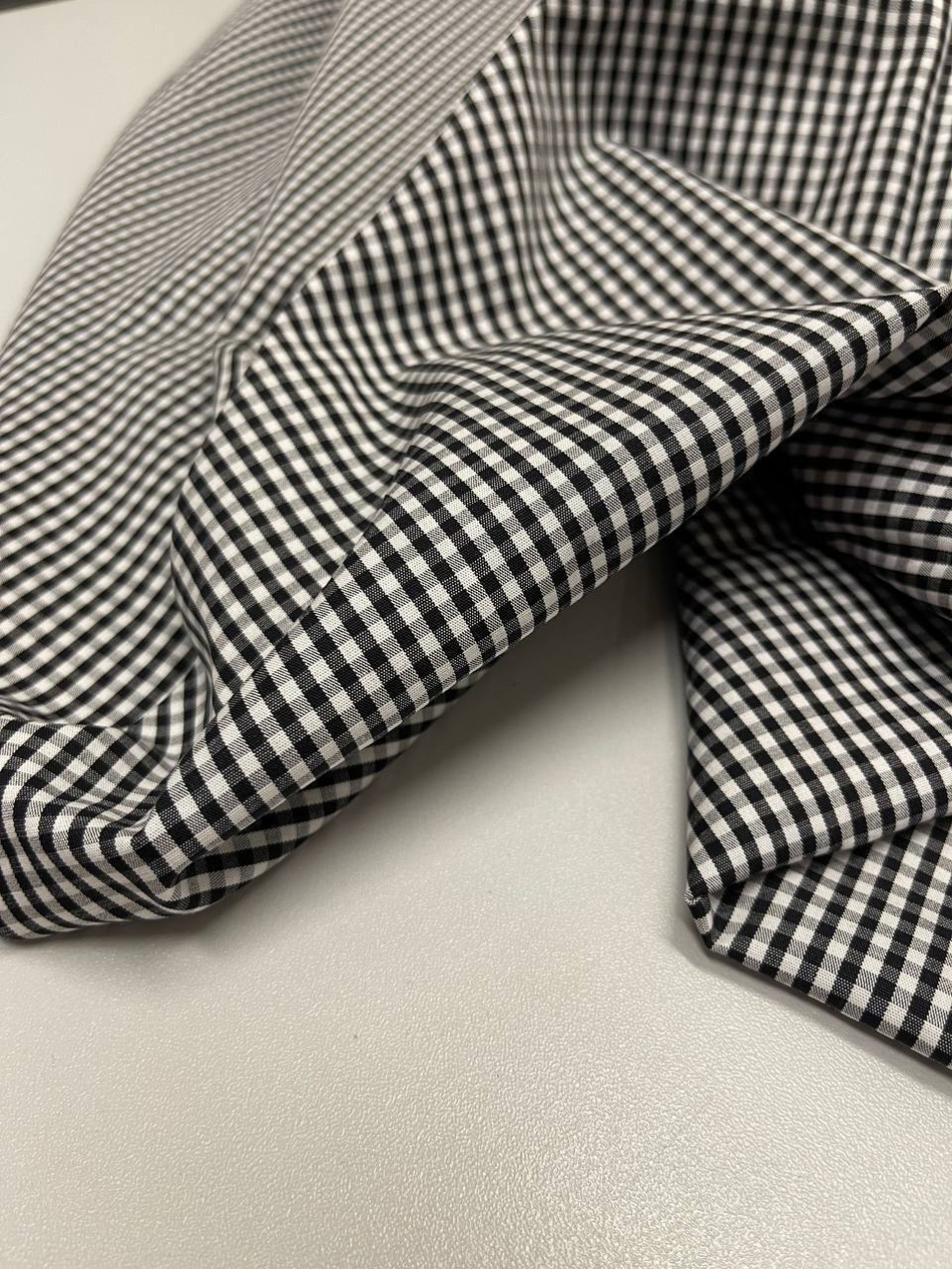 Блузочно-плательный мерсеризованный поплин (100%хлопок, Бело-черная клетка виши, 150, 140 гр/м2)