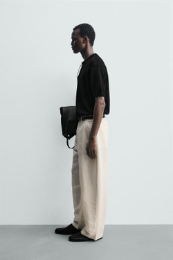 ZARA БРЮКИ RELAXED FIT СО СКЛАДКАМИ, СВЕТЛО-БЕЖЕВЫЙ