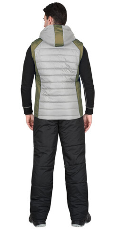 Жилет СИРИУС-УРБАН утепленный с капюшоном жемчужный с оливковым