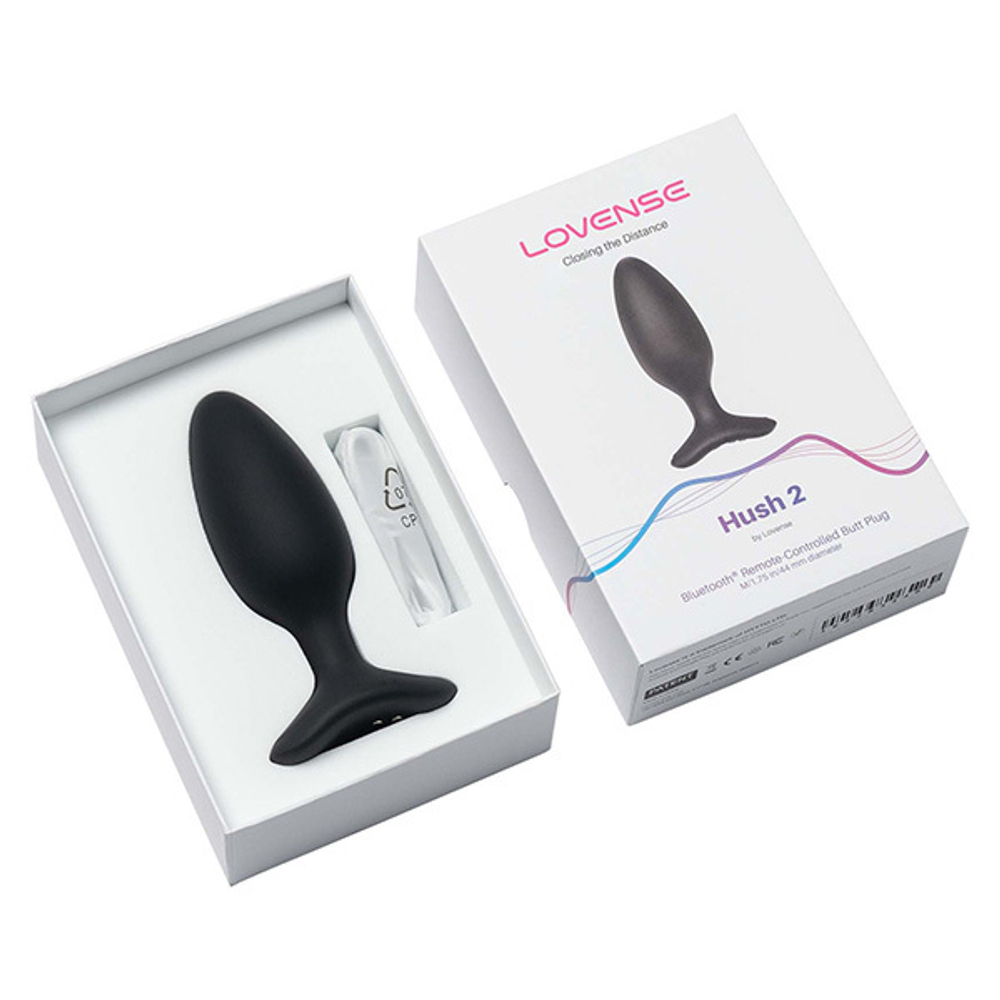 Черная анальная вибропробка 4,5см с управлением через приложение Lovense Hush 2 Anal Vibrating Butt Plug Size M Black