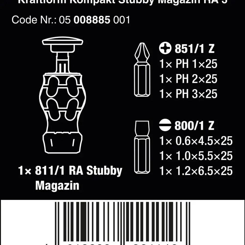 Набор Kraftform Kompakt магазин Stubby RA 3 WERA 05008885001