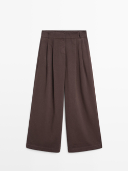 Massimo Dutti Брюки со средней посадкой и широкими штанинами и вытачками, баклажанный