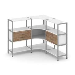 Shelf System Трехсекционный угловой стеллаж трехярусный с ящиками SN.STMU-331 Белый/Дуб Табак/Металл