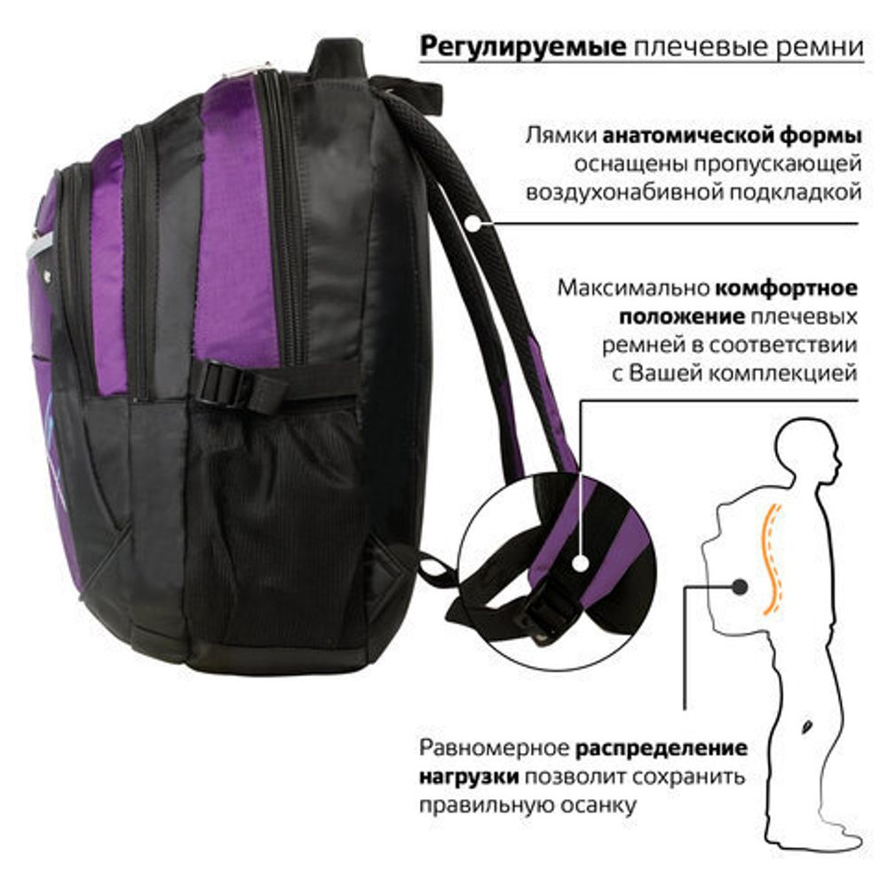 Рюкзак BRAUBERG для старших классов/студентов/молодежи, "Мамба", 30 литров, 46х34х18 см, 225525