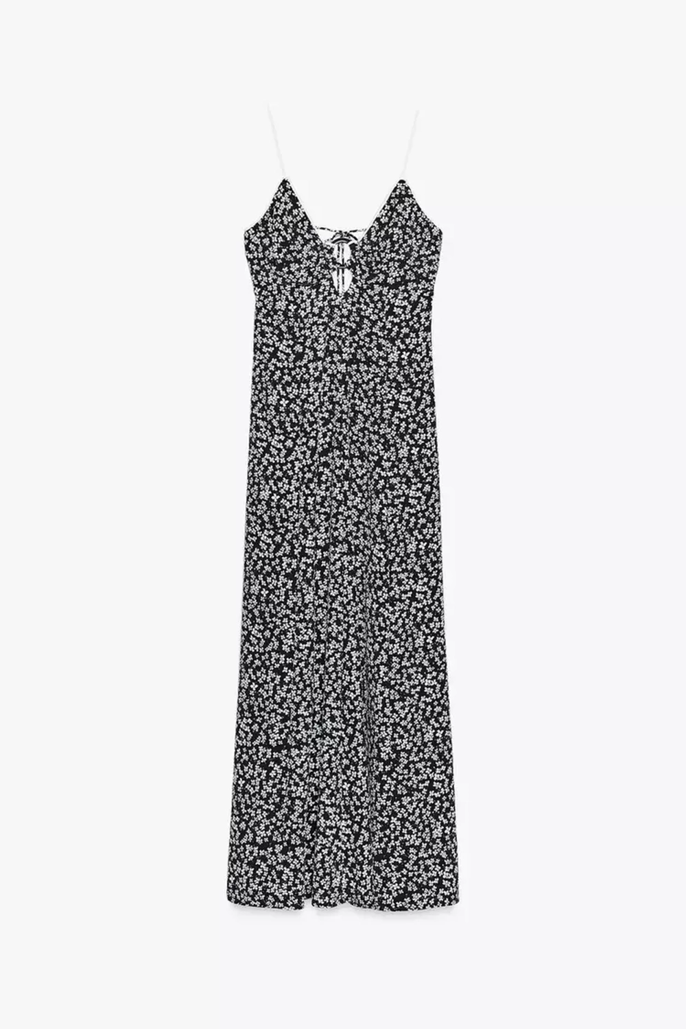 ZARA ПЛАТЬЕ-МИДИ С ЦВЕТОЧНЫМ ПРИНТОМ, ЧЕРНЫЙ/ЭКРЮ