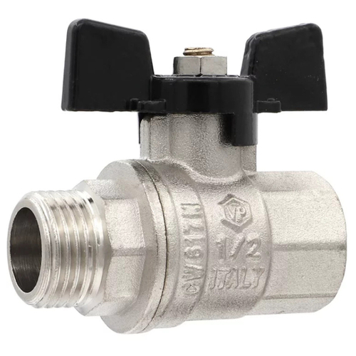 Кран VIEIR шаровый 1/2" ВВ, бабочка, никель, черный (120/12) VP220-01