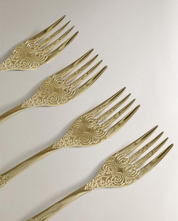 ZARA HOME НАБОР ДЕСЕРТНЫХ ВИЛОК С ГРАВИРОВКОЙ (4 ШТ.), ЗОЛОТИСТЫЙ