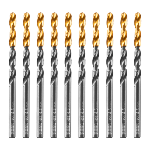 Сверло по металлу, 4,5 мм, HSS-Tin, Golden Tip, 10 шт. Denzel