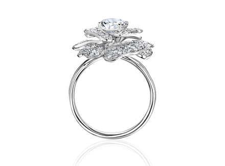 Кольцо "Цветок" с лабораторно-выращенным бриллиантом 1 ct и обсыпкой