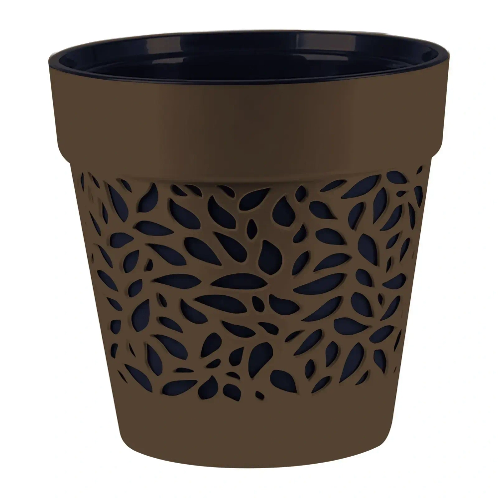 Кашпо для цветов пластиковое 3,5л d-16,8см «Блоссом» Трюфель/Чёрный
