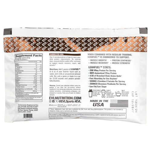 EVLution Nutrition, LeanFuel ™, шоколад, 3 пакетика по 29,5 г (1 унция)