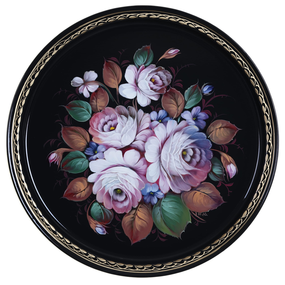 Жостовский поднос декоративный, размер 30 см (A9), металлический