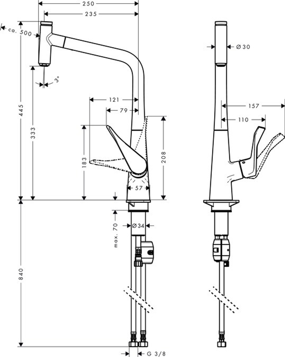 Смеситель для кухни с выдвижным изливом Hansgrohe 14884800 Metris Select, под сталь