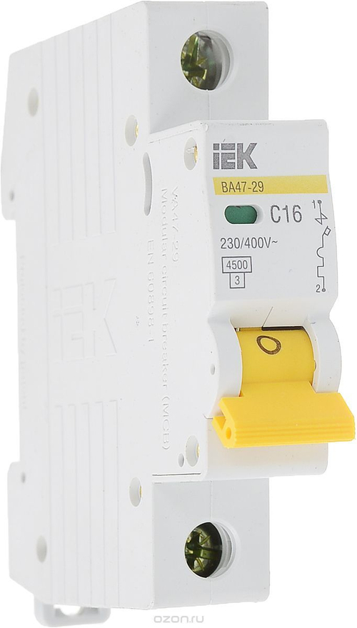 Автоматический выключатель 1П 16А характеристика С 4,5кА IEK ВА47-29