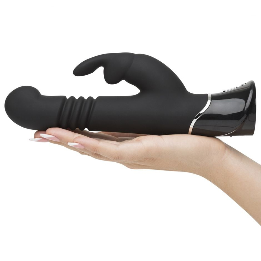 Черный хай-тек вибратор Greedy Girl Thrusting Rabbit Vibrator - 22,8 см. (Цвет: черный)