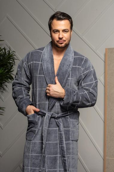 Мужской махровый халат Kevin, серый POLENS