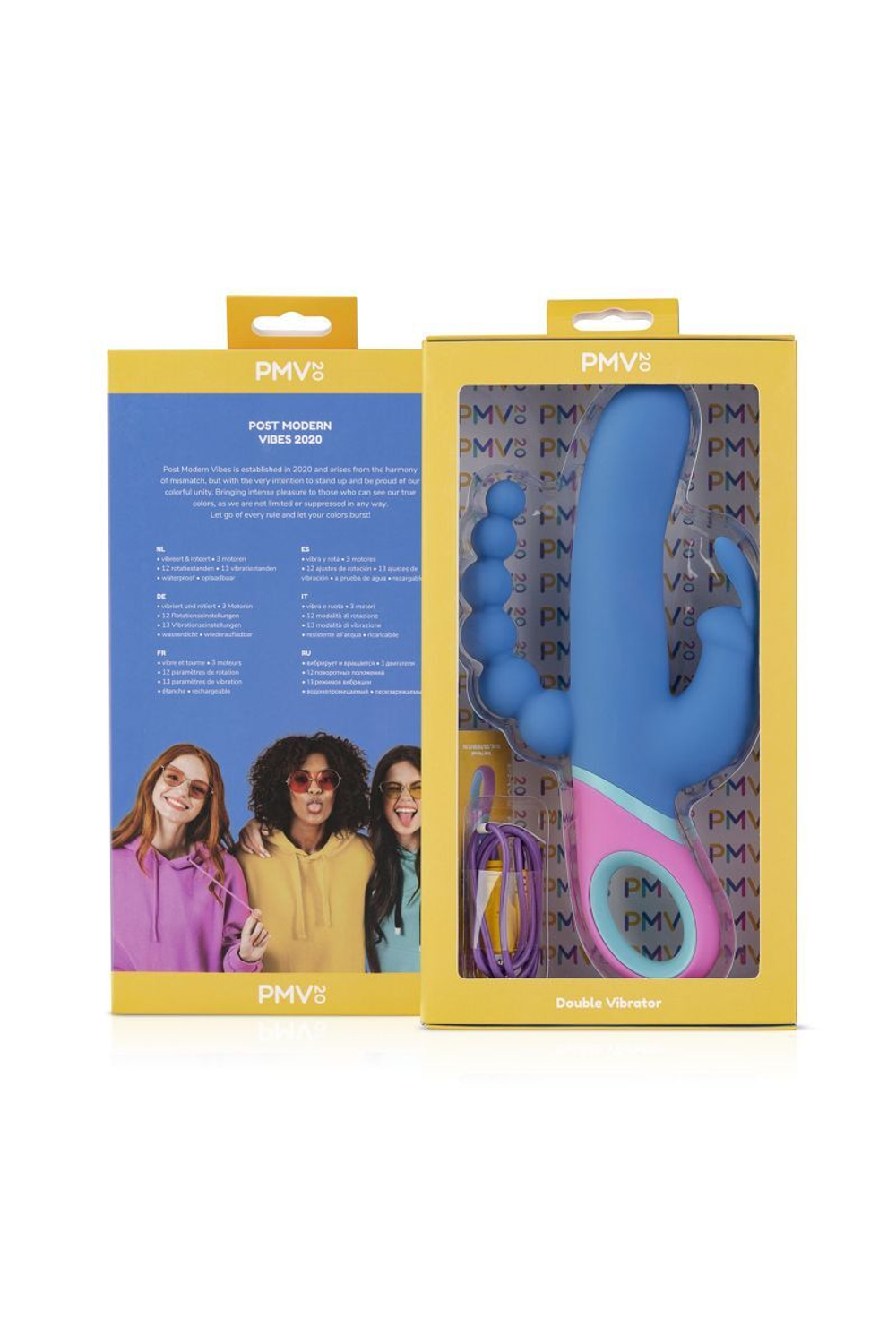 Синий вибратор Vice с 2 дополнительными отростками - 23 см. (Цвет: синий)