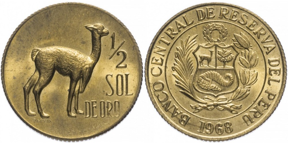 Перу 1/2 соль, 1966 - 1973 Лама XF