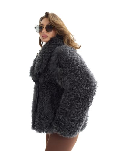 Графитовая шуба-косуха из овчины калган