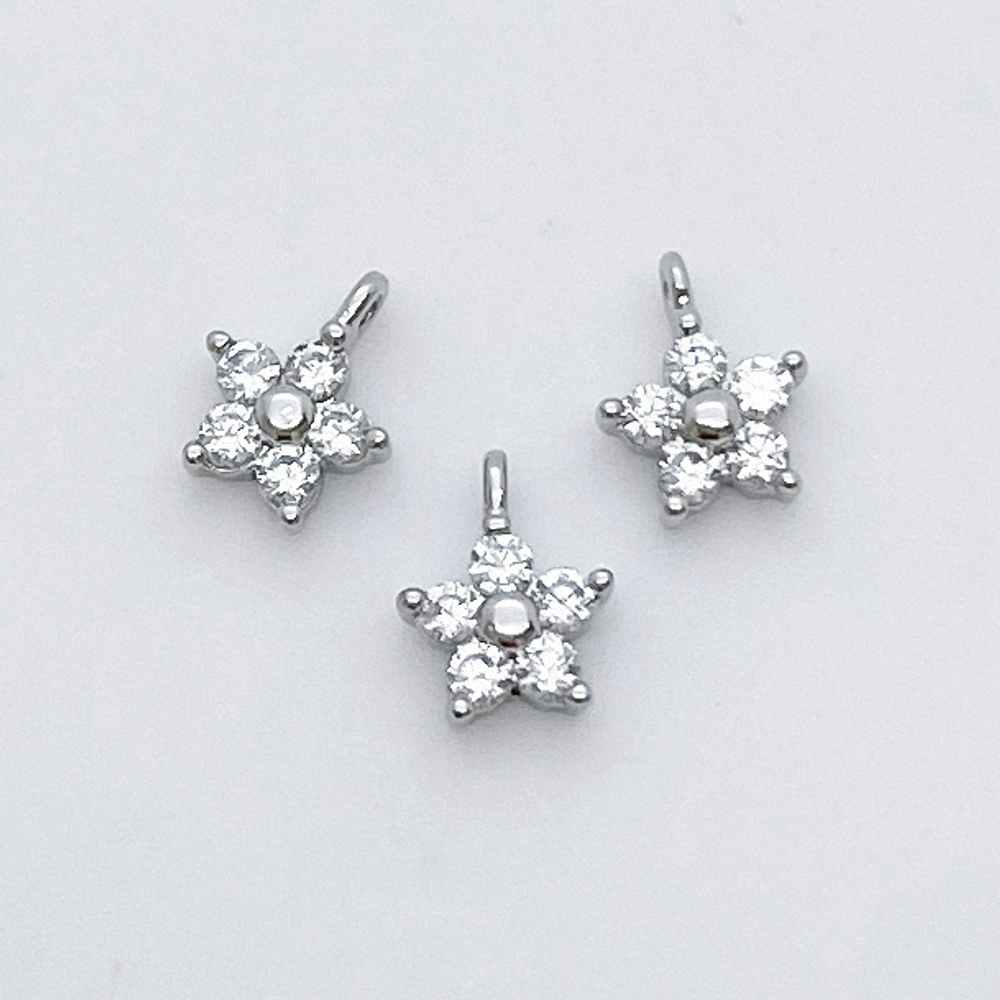 Подвеска Цветок, цвет серебро (родий), фианиты, размер 6,5*5 мм, цена за 1 шт