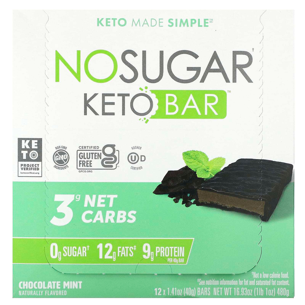No Sugar Company, Keto Bar™, шоколад и мята, 12 батончиков, по 40 г (1,41 унции)