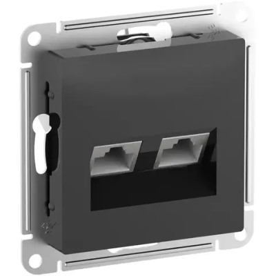 ATLASDESIGN РОЗЕТКА двойная компьютерная RJ45+RJ45 кат. 6А, механизм, КАРБОН