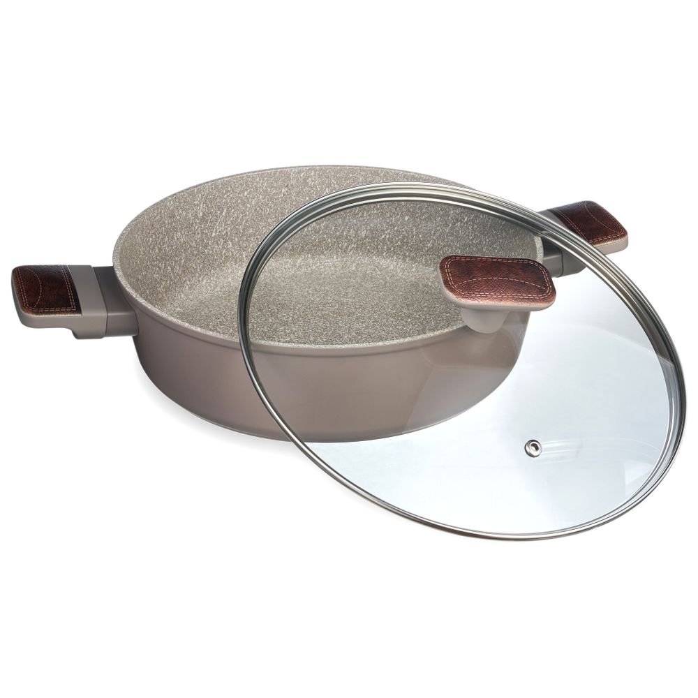 СОТЕЙНИК СО СТЕКЛ. КРЫШКОЙ И АНТИПРИГАРНЫМ ПОКРЫТИЕМ PFLUON MARBLE, 26*7,5 СМ