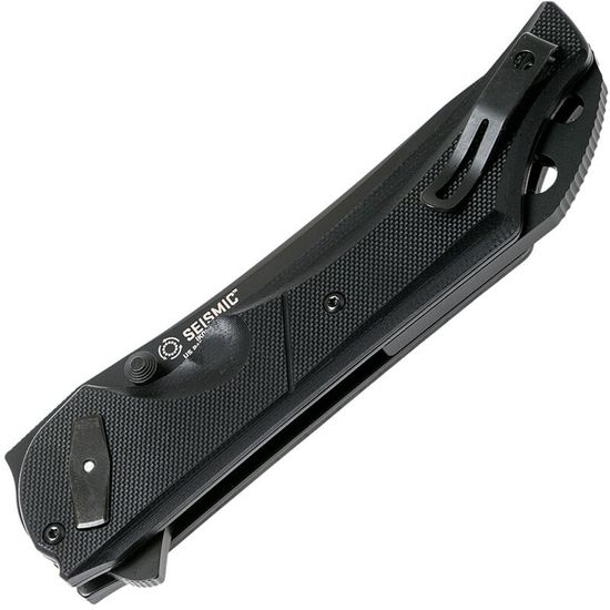 Складной нож "SEISMIC"скл.,ст.1.4116 Stainless Steel,кл.Black PVD Coating серейтор,рук.черн G-10,клипса c клинком из стали 1.4116, рукоять G10