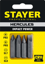 STAYER Hercules, 36 мм, 4 шт, биты для ударной отвертки, Professional (25667-S4)