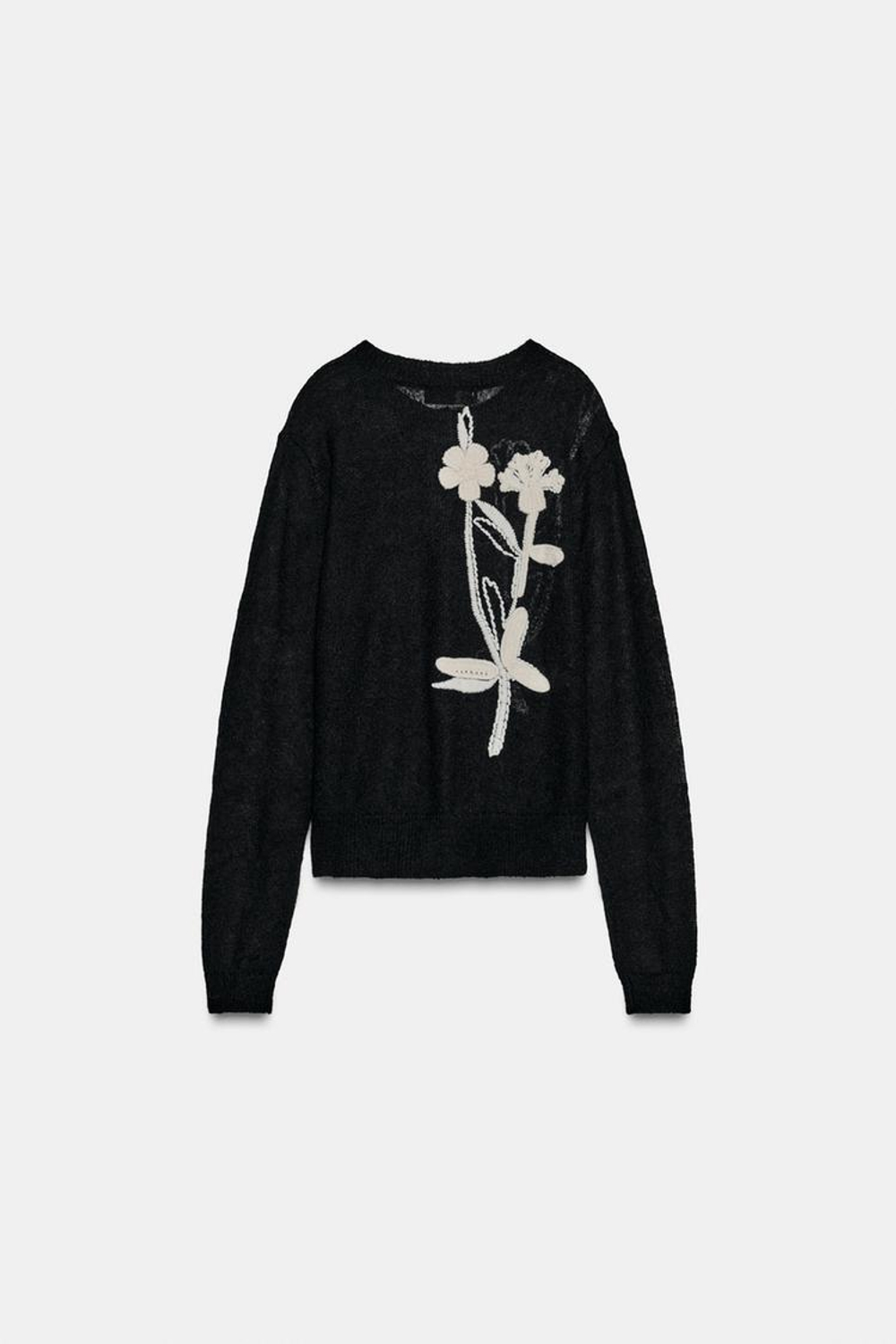 ZARA КАРДИГАН ИЗ ТРИКОТАЖА С ЦВЕТОЧНОЙ ВЫШИВКОЙ, ЧЕРНЫЙ
