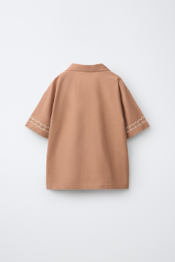 ZARA ПИЖАМА-РУБАШКА С ВЫШИВКОЙ, КОРИЧНЕВЫЙ