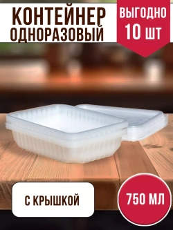 Контейнеры одноразовые пластиковые с крышкой 750 мл, 10 ШТ
