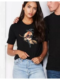 Футболка базовая с картинкой ведьма на метле. Хэллоуин