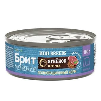 Влажный корм консервы для взрослых собак мелких пород Брит BRIT PREMIUM BY NATURE с ягненком и гречкой 0,1кг 12 упаковок