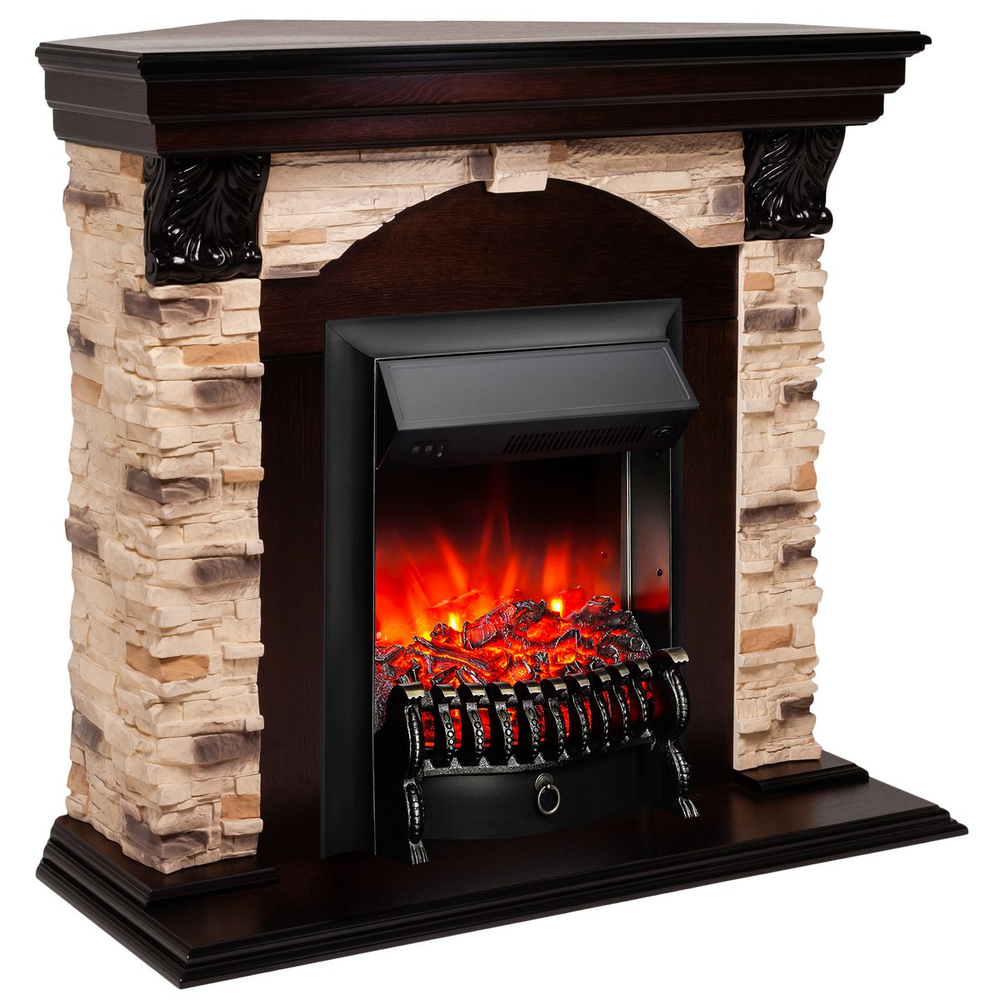 Электрокамин RealFlame Dublin Corner Rock AO античный дуб с очагом Fobos Lux Black