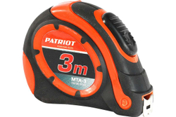 Рулетка PATRIOT MTA-3, автостоп, ударопрочный корпус, обрезиненная, 3м