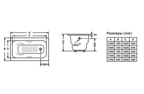 Ванна чугунная Goldman Donni 170х75 пристенная (Donni 170*75*41)