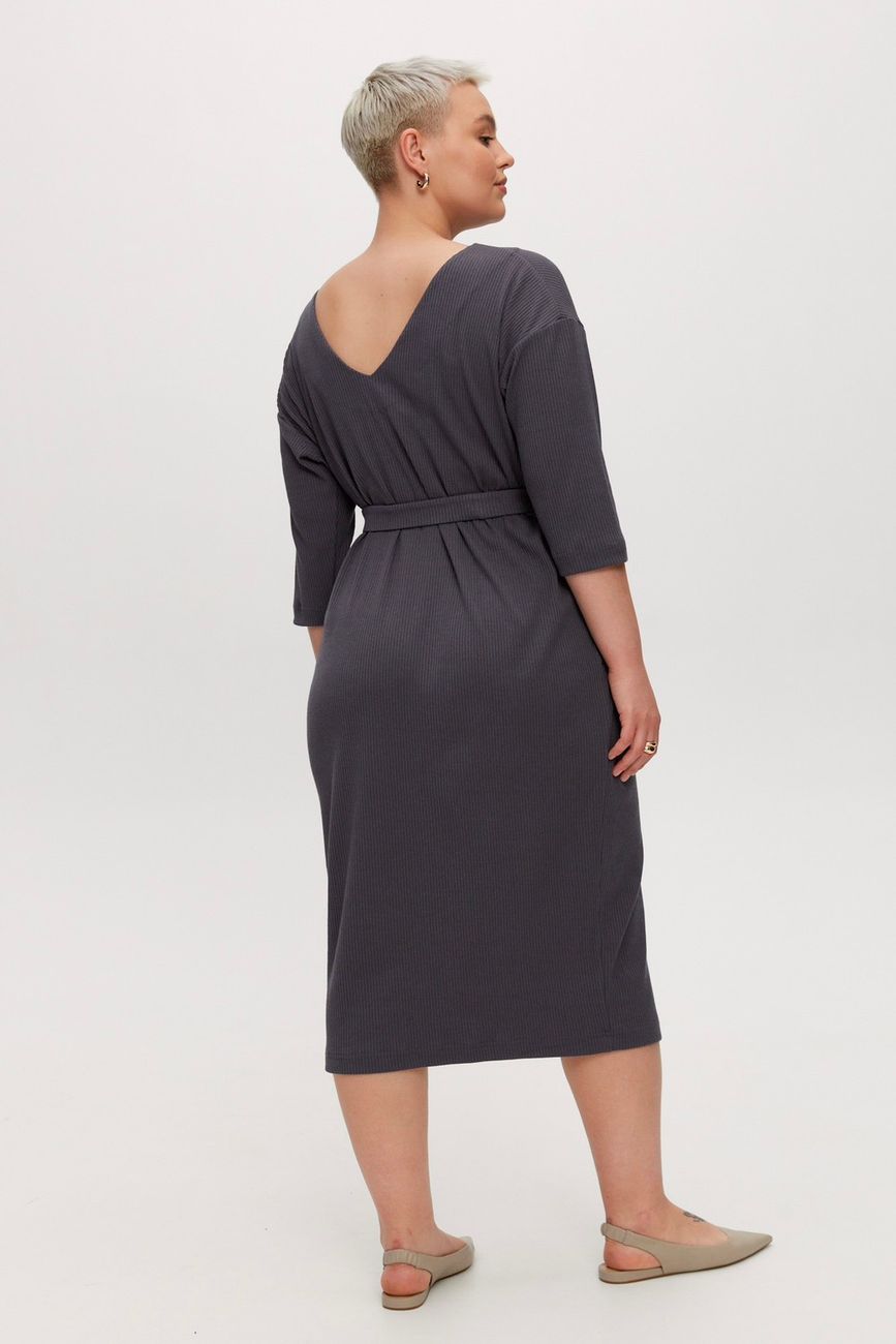 Платье трикотажное, в рубчик, графит