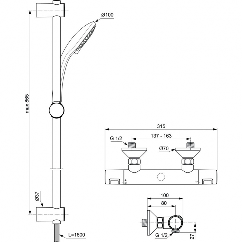 Смеситель Ideal Standard A7204AA для душа набор: смеситель и душевой гарнитур