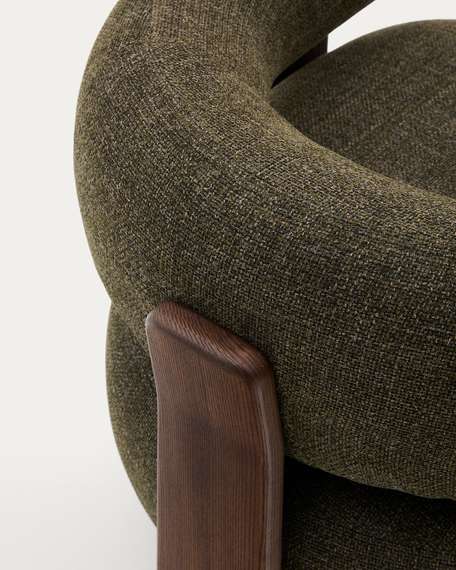 Кресло Granite на 3 ножках, зеленый шенилл, массив ясеня в отделке орех