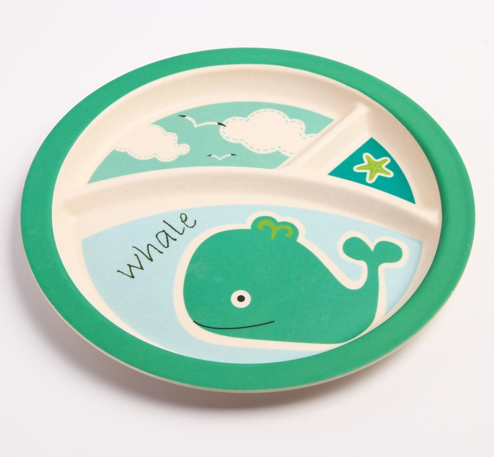 4591123 Набор бамбуковой посуды "Китенок",тарелка, миска, кружка, приборы, 5 предметов