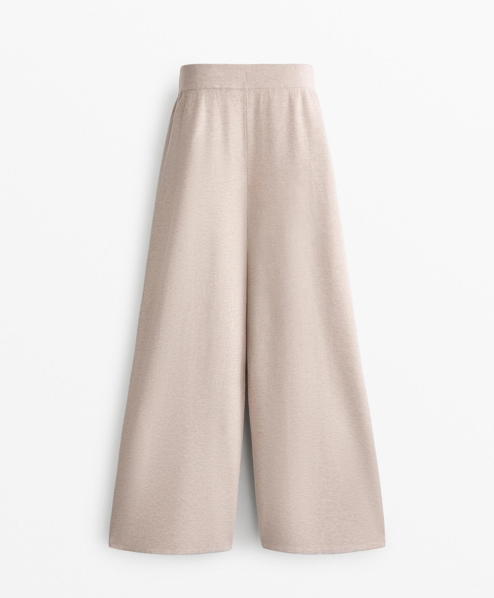 OYSHO Широкие прямые брюки из пике-трикотажа, светло-бежевый
